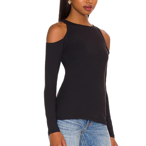 Susana Monaco Open Shoulder Long Sleeve Crew Top in Black XS - Picture 2 of 5
